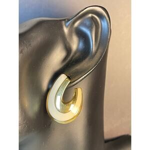 Vintage Napier White Enamel and Gold Tone Pierced Earrings